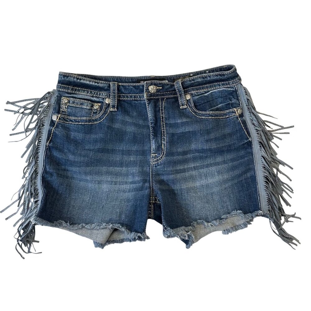 Miss Me Blue Denim Fringe Jean Shorts